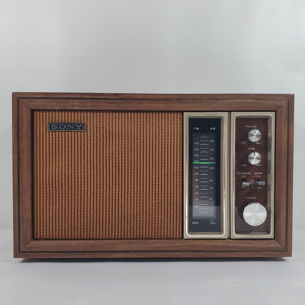 Sony TFM-9450W Vintage AM FM 11 Transistor Wood Grain Table Radio Tested Working
